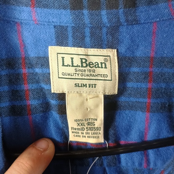 NWT LL Bean Scotch Plaid Flannel Morgan Mens XXL Slim Fit Blue Outdoors - Picture 3 of 8